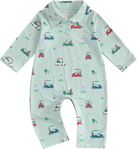 Newborn Baby Boy Golf Clothes Long Sleeve Lapel Collar One Piece Jumpsuit Bodysuit Romper Infant Fall Outfits in Saudi Arabia