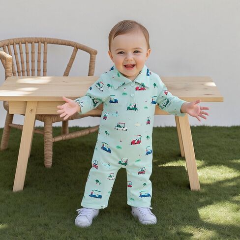 Newborn Baby Boy Golf Clothes Long Sleeve Lapel Collar One Piece Jumpsuit Bodysuit Romper Infant Fall Outfits in Saudi Arabia