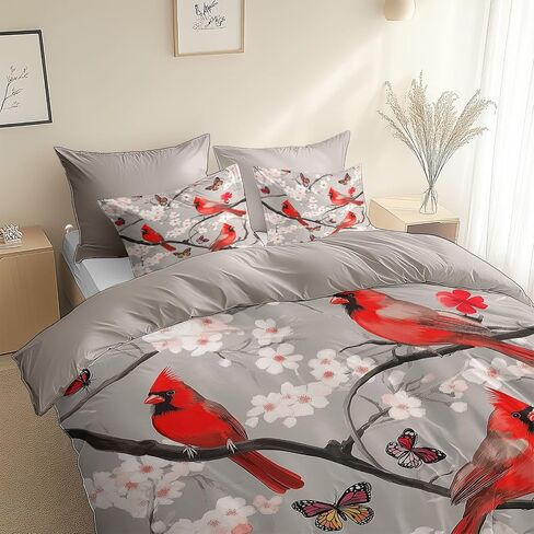 Gray Tone Reversible Duvet Cover Set Toddler, Cardinal Cherry Blossom Butterfly 40 X 60 Inches Bedding Sets, Bedroom Bedding for Boys Girls Includes 1 Comforter Cover & 1 Pillow Case in Saudi Arabia