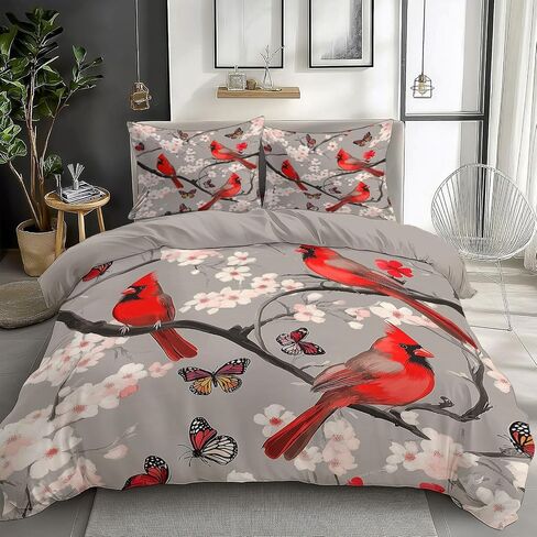 Gray Tone Reversible Duvet Cover Set Toddler, Cardinal Cherry Blossom Butterfly 40 X 60 Inches Bedding Sets, Bedroom Bedding for Boys Girls Includes 1 Comforter Cover & 1 Pillow Case in Saudi Arabia