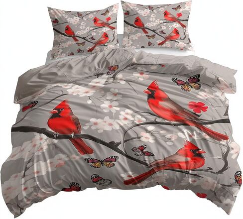 Gray Tone Reversible Duvet Cover Set Toddler, Cardinal Cherry Blossom Butterfly 40 X 60 Inches Bedding Sets, Bedroom Bedding for Boys Girls Includes 1 Comforter Cover & 1 Pillow Case in Saudi Arabia