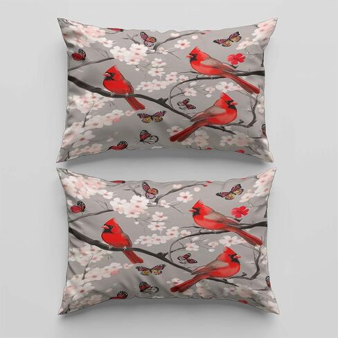 Gray Tone Reversible Duvet Cover Set Toddler, Cardinal Cherry Blossom Butterfly 40 X 60 Inches Bedding Sets, Bedroom Bedding for Boys Girls Includes 1 Comforter Cover & 1 Pillow Case in Saudi Arabia