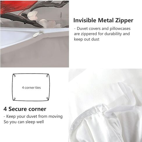 Gray Tone Reversible Duvet Cover Set Toddler, Cardinal Cherry Blossom Butterfly 40 X 60 Inches Bedding Sets, Bedroom Bedding for Boys Girls Includes 1 Comforter Cover & 1 Pillow Case in Saudi Arabia