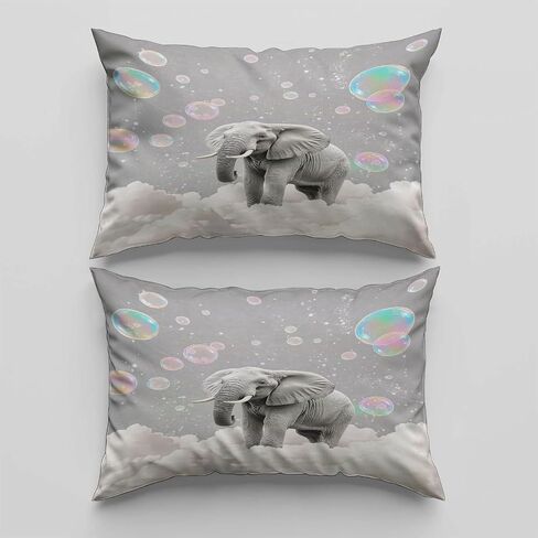 Toddler Reversible Duvet Cover 2 Pieces Animal Elephant, Soft Brushed Microfiber Bedding Set for Kids & Adults, Zipper Closure, Includes 1 Cloud Bubbles Duvet Cover 40 X 60 Inches & 1 Pillow Shams in Saudi Arabia