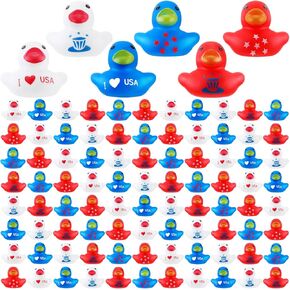 Deekin 200 Pcs Patriotic Rubber Duck Bulk 1.57 Inch Independence Day Small Shower Star Float Rubber Ducks for Memorial Day Baby Shower Summer Party