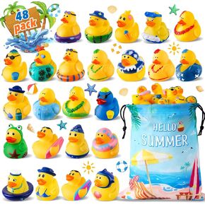 48 Pcs Summer Rubber Ducks with a Bag, Rubber Ducks for Ducking, Assorted Beach Ducks for Jeeps, Water Games Duckies, Swimming Pool Beach Bath Toys, Summer Gifts Party Favors