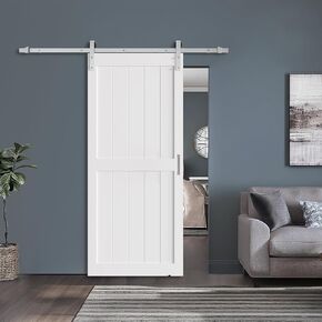 30 x 84 in Manufactured Solid Wood Paneled Sliding Barn Door with Brushed Nickel Hardware Kit