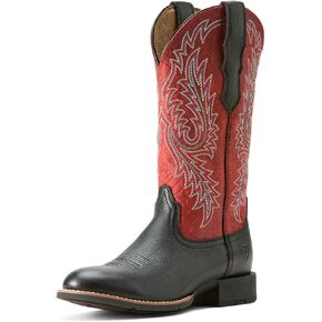 ARIAT Womens Round Up Stretchfit Embroidered Wide Square Toe Casual Boots Mid Calf Low Heel 1-2" - Brown