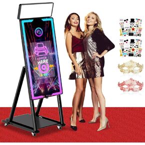 Magic Mirror Photo Booth 45'', Portable 22'' Touch Screen Photo Booth Machine with Flight,Selfie Mirror Photobooth for Event Rental Party (Black)