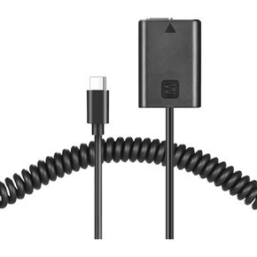 Raeisusp Type-c Spring Cable NP-FW50 Dummy Battery PW20 DC Coupler for Sony Alpha ZV-E10 A7 A7R A7S A7II A7SII A6500 A6300 A6000 A5000 RX10 II IV NEX-5 NEX-7