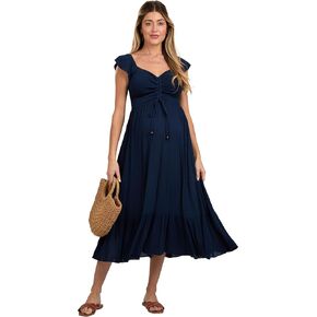 PinkBlush Light Smocked Ruched Ruffle Hem Maternity Maxi Dress