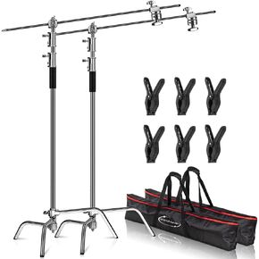 2 Packs Heavy Duty C-Stand Light Stand with 4ft/120cm Holding Arm & Grip Heads for Studio Video Reflector, Monolight and Other Photographic Equipment