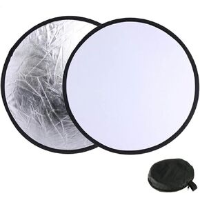 2 in 1 Photography Lighting Reflectors Round Folding Portable Camera Photo Reflector Diffuser for Photography Reflector Portrait Still Life Fill Light - Silver & White (110cm 2in1)