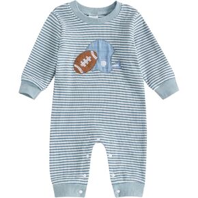 Karuedoo حديثي الولادة طفل Boy Girl Football Wootfit Rucby Stripe Romper Waffle متماسكة