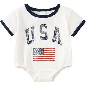 Baby Boy/Girl 4th of July Outfit USA Bubble Romper American Flag Clothes 0-18 Months