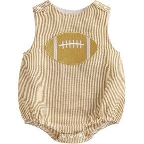 Newborn Baby Boy Football Outfits Sleeveless Embroidery Bubble Romper Overalls Football Onesie Cute Baby Clothes