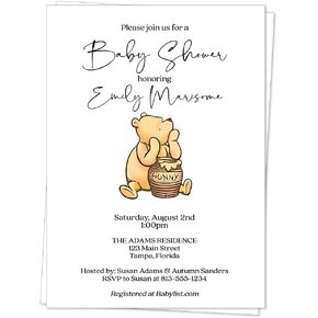 Pooh Bear Baby Shower Invitations جنسنا محايدة لصبي Girl Classic Winnie Thualizable Invites (12 Count)
