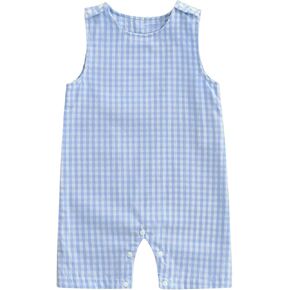 Baby Boy Summer Clothes Sleeveless Retro Plaid Romper Overalls Jumpsuit Shortalls Playsuit Outfits