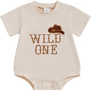 BULINGNA Baby Boy First Birthday Outfit Short Sleeve Cowboy Hat Wild One Jumpsuit Infant Summer Clothes
