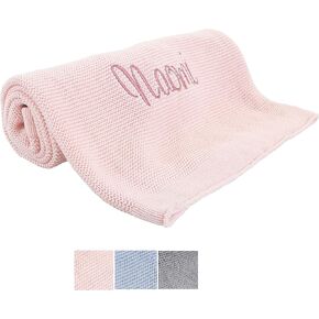 berry bebe Personalized Baby Blanket, Custom Baby Blanket, Personalized for Newborn Boy, Monogrammed Baby Blanket with Name, Pink Personalized Baby Boy Gifts, All Year Round Knit Cotton