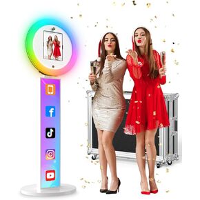 Portable Photo Booth,Photo Booth Shell Stand Compatible with Any I pad, Customized Logo RGB Ring Light Photo Booth Machine Software APP/Remote Control,Flight Case,Perfect for Parties Events Wedding