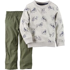 Carter's Baby Boys' 2 Piece Crew Set - Olive Print - Newborn