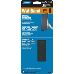 Norton 03253 Wallsand 80D Grit Die-Cut Drywall Screen Sanding Sheet, 4-3/16-Inch Wide x 11-Inch Long, 5-Pack