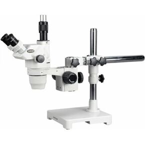 AmScope ZM-3TW3 Professional Trinocular Stereo Zoom Microscope, EW10x and EW25x Eyepieces, 2X-225X Magnification, 0.67X-4.5X Zoom Objective, Ambient Lighting, Single-Arm Boom Stand, Includes 0.3x and 2.0x Barlow Lenses