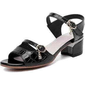 Women's Thick Heel Ankle Strap Sandals - Summer Genuine Leather Office Party