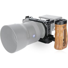NICEYRIG A6600 Cage Kit with Wooden Side Handle for Sony Alpha A6600 Mirrorless Camera, DSLR Videomaking Rig Stabilizer with Quick Release Plate for ARCA-Style