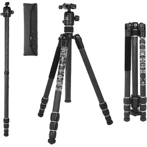 Carbon Fiber Tripod for Camera with 360° Panorama Ball Head, 1/4" Arca QR Plate, Portable Bag, Compact Travel Tripod Monopod for DSLR Video Camcorder (Silver Cloud Pattern)