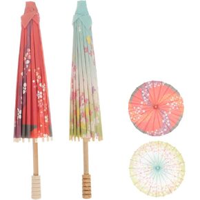 Homoyoyo Unique Japanese Umbrellas 2pcs Vintage Style Paper Umbrellas Wooden Handle Festive Decor for Photography and Home