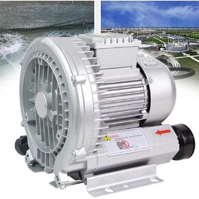 0.16-2.01H P Regenerative Blower High-Pressure Vortex Ring Blower 110V 60Hz Single Phase Side Channel Blower, Vortex Blower for Sewage Aeration Aquarium Fish Pond, Silver,750W/1.01HP