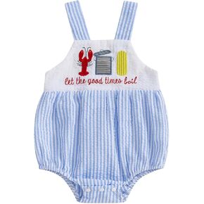 Baby Boy Girl Bubble Romper Crawfish Boil Onesie Stripe Bibs Suspenders Overalls Summer Clothes Outfit Newborn