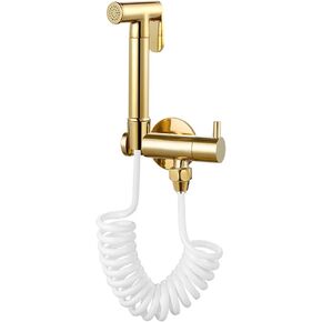 Brass Handheld Bidet Sprayer for Toilet Gold Baby Cloth Diaper Sprayer Portable Hand Held Toilet Bidet Sprayer Head with Bidet Hose for Feminine Wash, Pet Washing, Easy to Install(2m Hose)