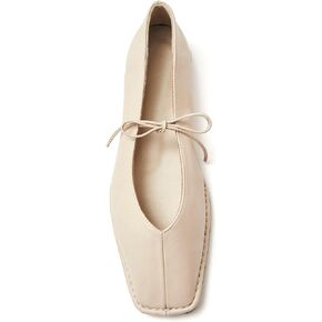 Lace Up Ballet Flats for Women Bow Square Toe Mary Jane Flats Slip On Leather Ballerina Shoes