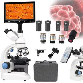 Portable Microscope Kit, Compound Trinocular Microscope,30000x/50000x/70000x Magnification Microscope- 7"" Display Screen +E-Eyepiece