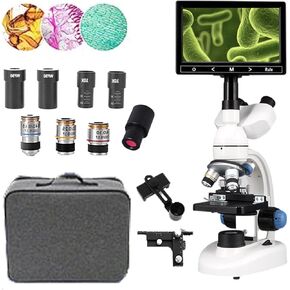 Microscope for Adults Kids, 40x-30000x/50000x/70000x Digital Trinocular Microscope, Precise Focus, 7" Display Screen +E-Eyepiece,for Laboratory