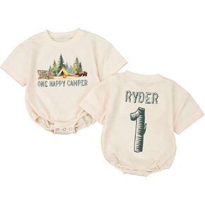 Personalized One Camping Baby Boy Romper, First Birthday Outfit Boy, 1st Birthday Outfit Boys