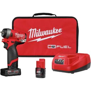 Milwaukee 2552-22 M12 FUEL Brushless Lithium-Ion 1/4 in. Cordless Stubby Impact Wrench Kit with (1) 2 Ah and (1) 4 Ah Batteries