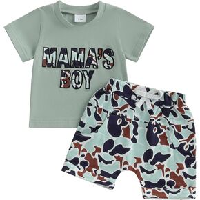 Baby Boy Clothes Mama's Boy Embroidery T-Shirt and Camo Shorts Set 2Pcs Infant Toddler Summer Outfit 0-3 Years