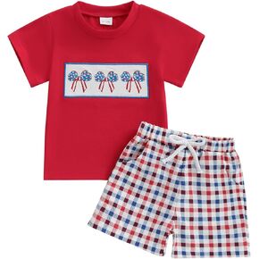 Toddler Baby Boy 4th Of July Outfit USA Embroidery Short Sleeve T-shirt Tops Shorts Infant Fourth of July Clothing