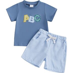 Baby Boy Summer Outfit Pencil Ruler Embroidery T-shirt Tops Short 2 Pcs Set Toddler Boy Back To School Clothes 0-3Y