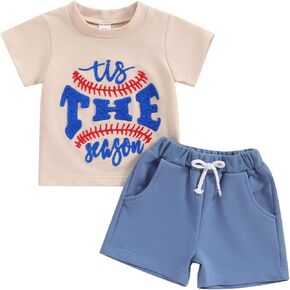 Toddler Baby Boy Baseball Outfits Embroidery Short Sleeve T-Shirt and Shorts 2Pcs Summer Clothes Set