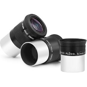 Astromania Telescope Eyepiece Set 1.25 Inch Super Plossl Eyepiece Set 6.3mm 15mm 26mm, 5 Element Fully Multi Coated Metal 52 Degree Apparent Field, Telescope Accessory Set for Astronomy Telescope