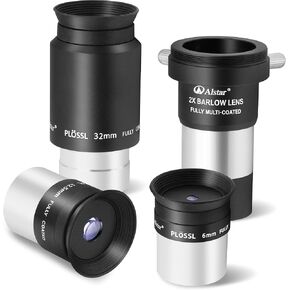 Alstar 1.25 Inch Plossl Telescope Eyepiece Set - 6mm 12.5mm 32mm Fully Multicoated Optical Lens with 2X Barlow for 1.25inch Astronomic Telescope and Astronomy Filters - 4 Element Plossl Design