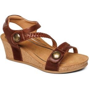 Aetrex Avril Orthopedic Platform Quarter Strap Low Heel Wedge Sandals for Women- Leather Memory Foam Footbed Arch Support Espadrilles Wedges for Women
