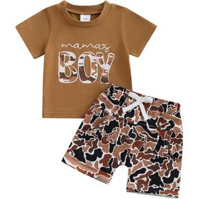 Toddler Baby Boy Camouflage Outfits Mama's Boy Letter Print T-Shirt Short Sleeve Tops Shorts Sets