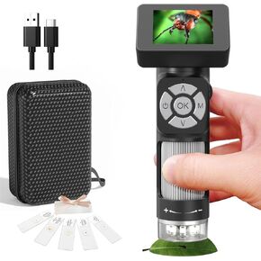 Handheld Digital Microscope, Portable 50-500x Magnification Digital Microscope with 2 inch HD Color Screen, Type C Rechargeable, Photo and Video