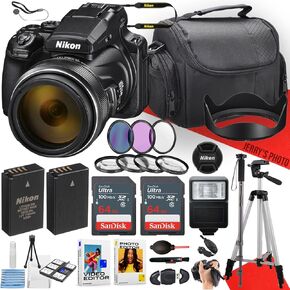 Nikon COOLPIX P1100 Digital Camera with NIKKOR 24-3000mm Lens + 2PC 64GB Memory + Extra Battery + Hood + Monopod + Filters + Tripod + More (30pc Bundle)